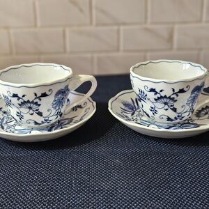 Blue Danube Blue Onion Pattern Floral Teacup Set Of Two